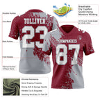 Custom Crimson White-Gray 3D Pattern Abstract Brush Stroke Authentic Football Jersey
