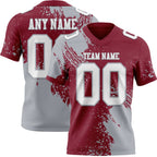 Custom Crimson White-Gray 3D Pattern Abstract Brush Stroke Authentic Football Jersey