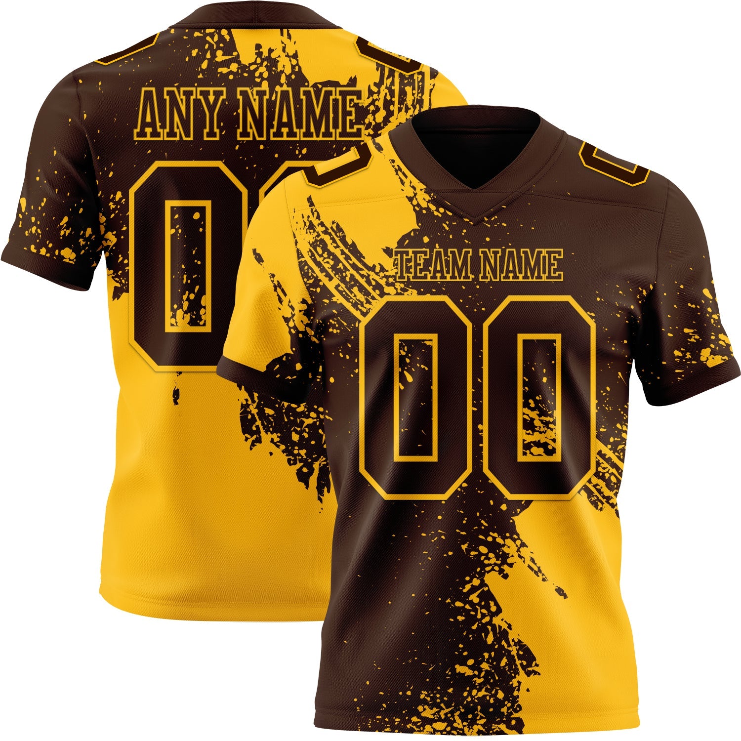 Custom Brown Gold 3D Pattern Abstract Brush Stroke Authentic Football Jersey