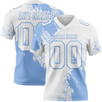 Custom White Light Blue 3D Pattern Abstract Brush Stroke Authentic Football Jersey