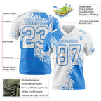 Custom White Powder Blue 3D Pattern Abstract Brush Stroke Authentic Football Jersey