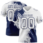 Custom White Navy 3D Pattern Abstract Brush Stroke Authentic Football Jersey