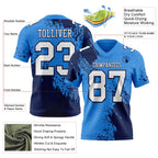 Custom Powder Blue White-Navy 3D Pattern Abstract Brush Stroke Authentic Football Jersey