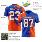 Custom Thunder Blue White-Orange 3D Pattern Abstract Brush Stroke Authentic Football Jersey