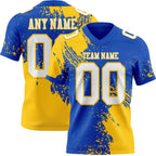 Custom Thunder Blue White-Yellow 3D Pattern Abstract Brush Stroke Authentic Football Jersey