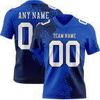 Custom Thunder Blue White-Navy 3D Pattern Abstract Brush Stroke Authentic Football Jersey