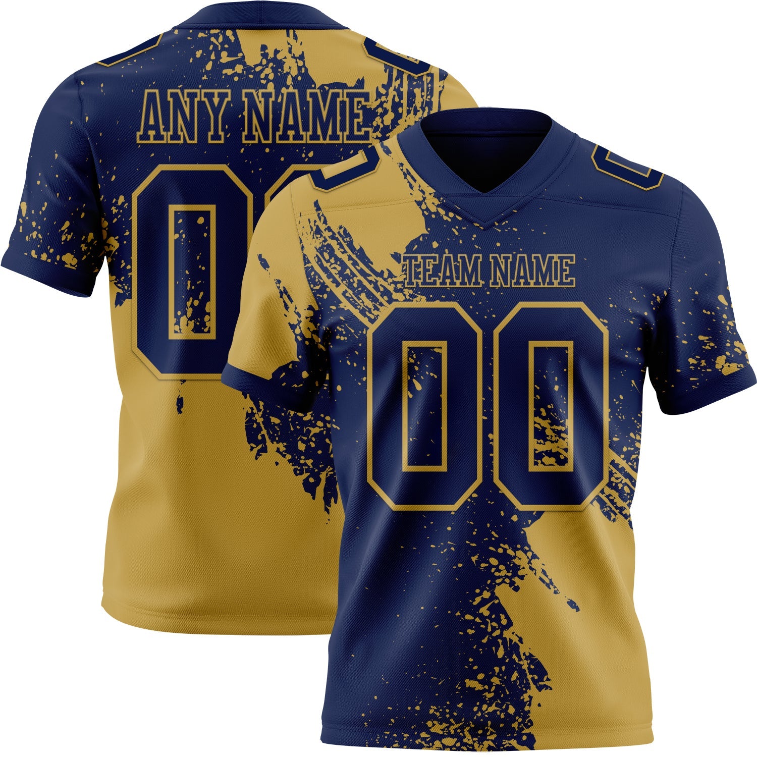 Custom Navy Old Gold 3D Pattern Abstract Brush Stroke Authentic Football Jersey