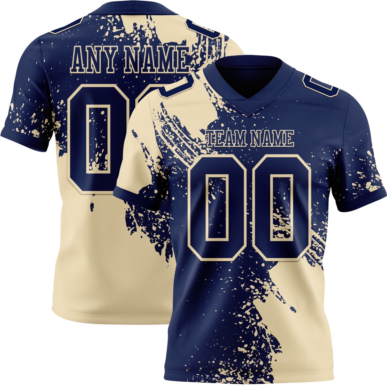 Custom Navy Cream 3D Pattern Abstract Brush Stroke Authentic Football Jersey