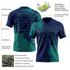 Custom Navy Teal 3D Pattern Abstract Brush Stroke Authentic Football Jersey