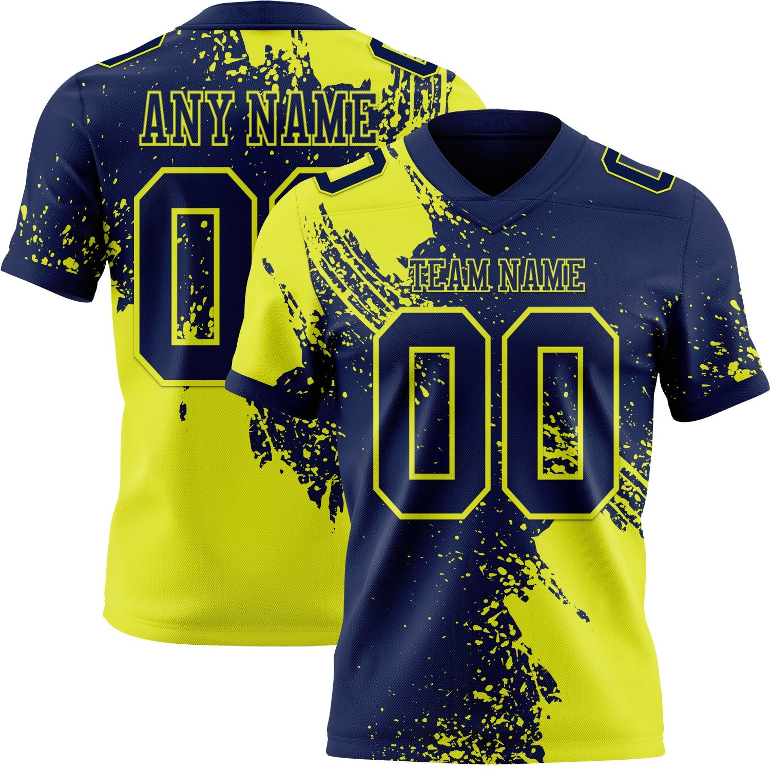 Custom Navy Neon Yellow 3D Pattern Abstract Brush Stroke Authentic Football Jersey