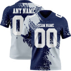 Custom Navy White-Silver 3D Pattern Abstract Brush Stroke Authentic Football Jersey