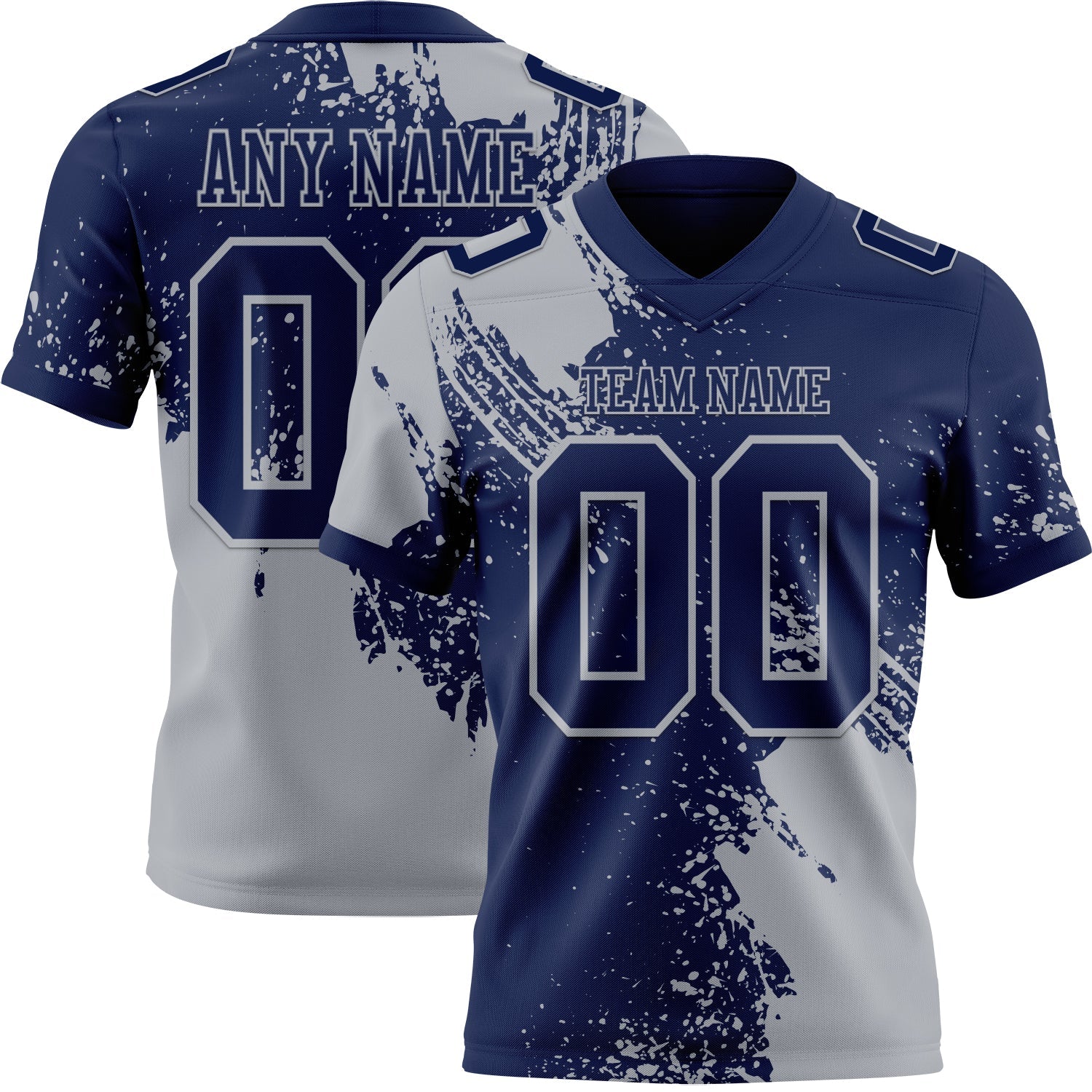 Custom Navy Gray 3D Pattern Abstract Brush Stroke Authentic Football Jersey
