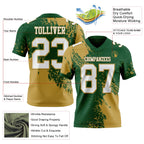 Custom Green White-Old Gold 3D Pattern Abstract Brush Stroke Authentic Football Jersey