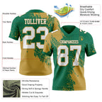 Custom Kelly Green White-Old Gold 3D Pattern Abstract Brush Stroke Authentic Football Jersey
