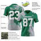 Custom Kelly Green White-Gray 3D Pattern Abstract Brush Stroke Authentic Football Jersey