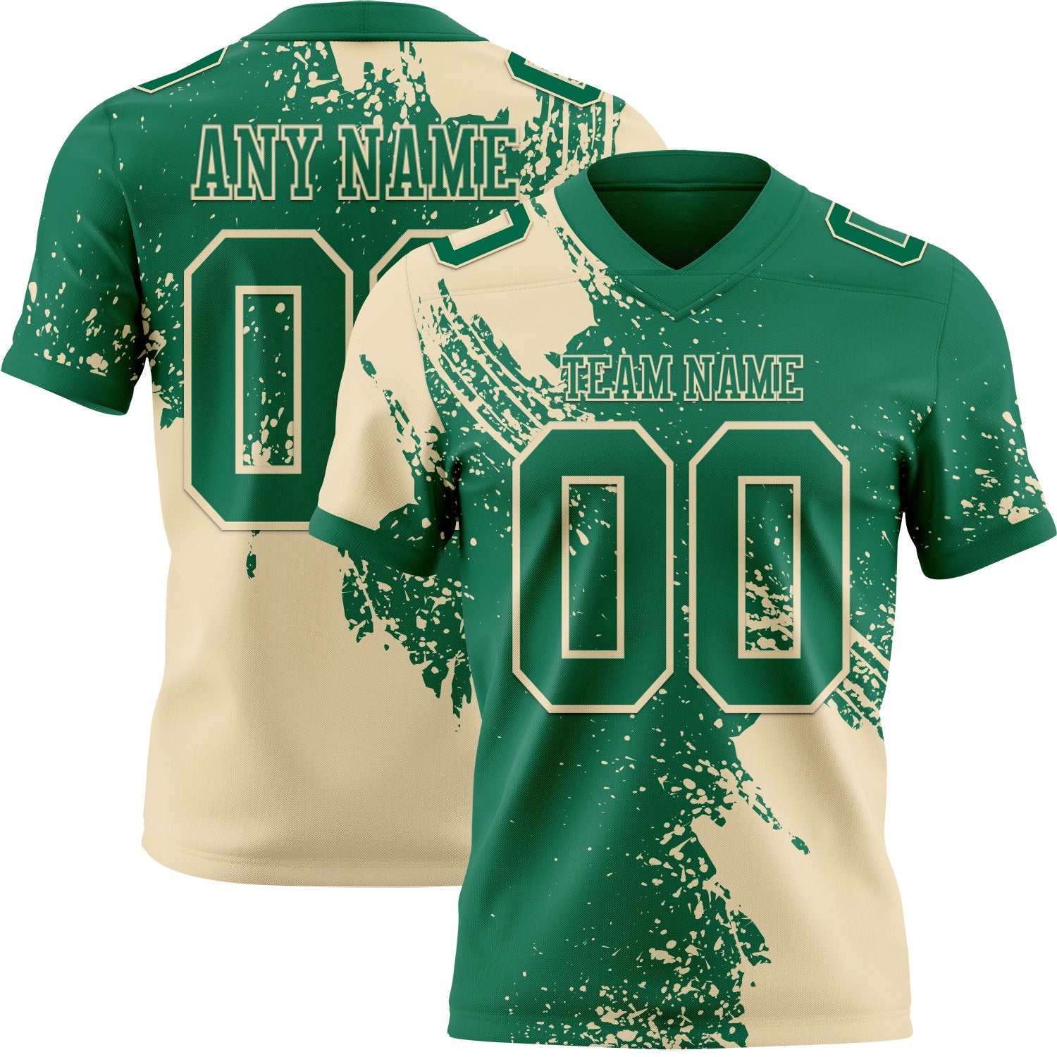 Custom Kelly Green Cream 3D Pattern Abstract Brush Stroke Authentic Football Jersey