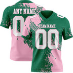 Custom Kelly Green White-Light Pink 3D Pattern Abstract Brush Stroke Authentic Football Jersey