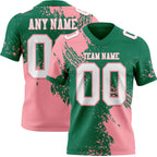 Custom Kelly Green White-Medium Pink 3D Pattern Abstract Brush Stroke Authentic Football Jersey