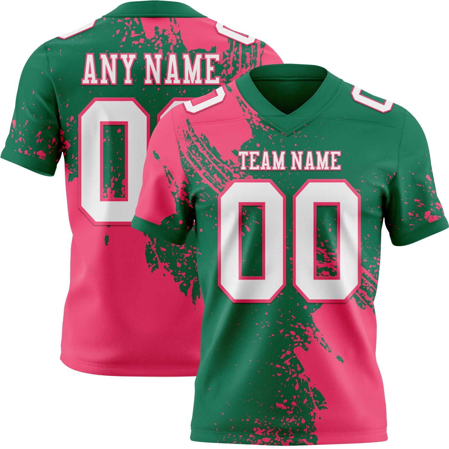 Custom Kelly Green White-Neon Pink 3D Pattern Abstract Brush Stroke Authentic Football Jersey