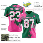 Custom Kelly Green White-Pink 3D Pattern Abstract Brush Stroke Authentic Football Jersey
