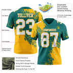 Custom Teal White-Gold 3D Pattern Abstract Brush Stroke Authentic Football Jersey