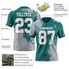 Custom Teal White-Gray 3D Pattern Abstract Brush Stroke Authentic Football Jersey