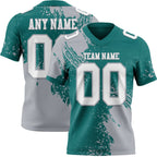 Custom Teal White-Gray 3D Pattern Abstract Brush Stroke Authentic Football Jersey