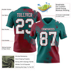 Custom Teal White-Crimson 3D Pattern Abstract Brush Stroke Authentic Football Jersey