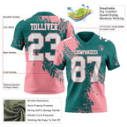 Custom Teal White-Medium Pink 3D Pattern Abstract Brush Stroke Authentic Football Jersey