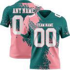 Custom Teal White-Medium Pink 3D Pattern Abstract Brush Stroke Authentic Football Jersey