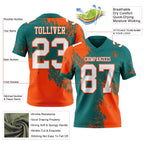 Custom Teal White-Orange 3D Pattern Abstract Brush Stroke Authentic Football Jersey