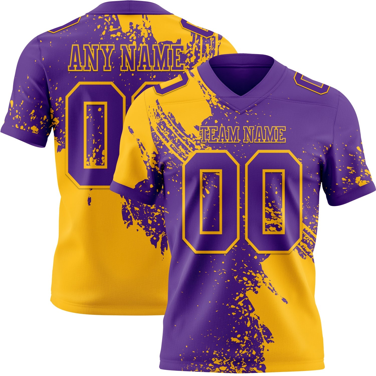 Custom Purple Gold 3D Pattern Abstract Brush Stroke Authentic Football Jersey
