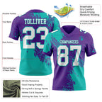 Custom Purple White-Aqua 3D Pattern Abstract Brush Stroke Authentic Football Jersey