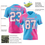 Custom Sky Blue White-Pink 3D Pattern Abstract Brush Stroke Authentic Football Jersey