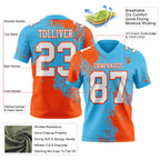 Custom Sky Blue White-Orange 3D Pattern Abstract Brush Stroke Authentic Football Jersey