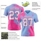 Custom Light Blue White-Pink 3D Pattern Abstract Brush Stroke Authentic Football Jersey
