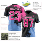 Custom Black Pink Light Blue-White 3D Pattern Abstract Brush Stroke Authentic Football Jersey