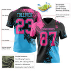 Custom Black Pink-Sky Blue 3D Pattern Abstract Brush Stroke Authentic Football Jersey