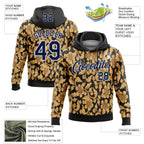 Custom Stitched Black Navy-White 3D Pattern Design Golden Subtle Floral Sports Pullover Sweatshirt Hoodie