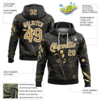Custom Stitched Black Old Gold-White 3D Pattern Design Golden Subtle Floral Sports Pullover Sweatshirt Hoodie