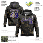 Custom Stitched Black Dark Purple-Cream 3D Pattern Design Golden Subtle Floral Sports Pullover Sweatshirt Hoodie