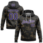 Custom Stitched Black Dark Purple-Cream 3D Pattern Design Golden Subtle Floral Sports Pullover Sweatshirt Hoodie