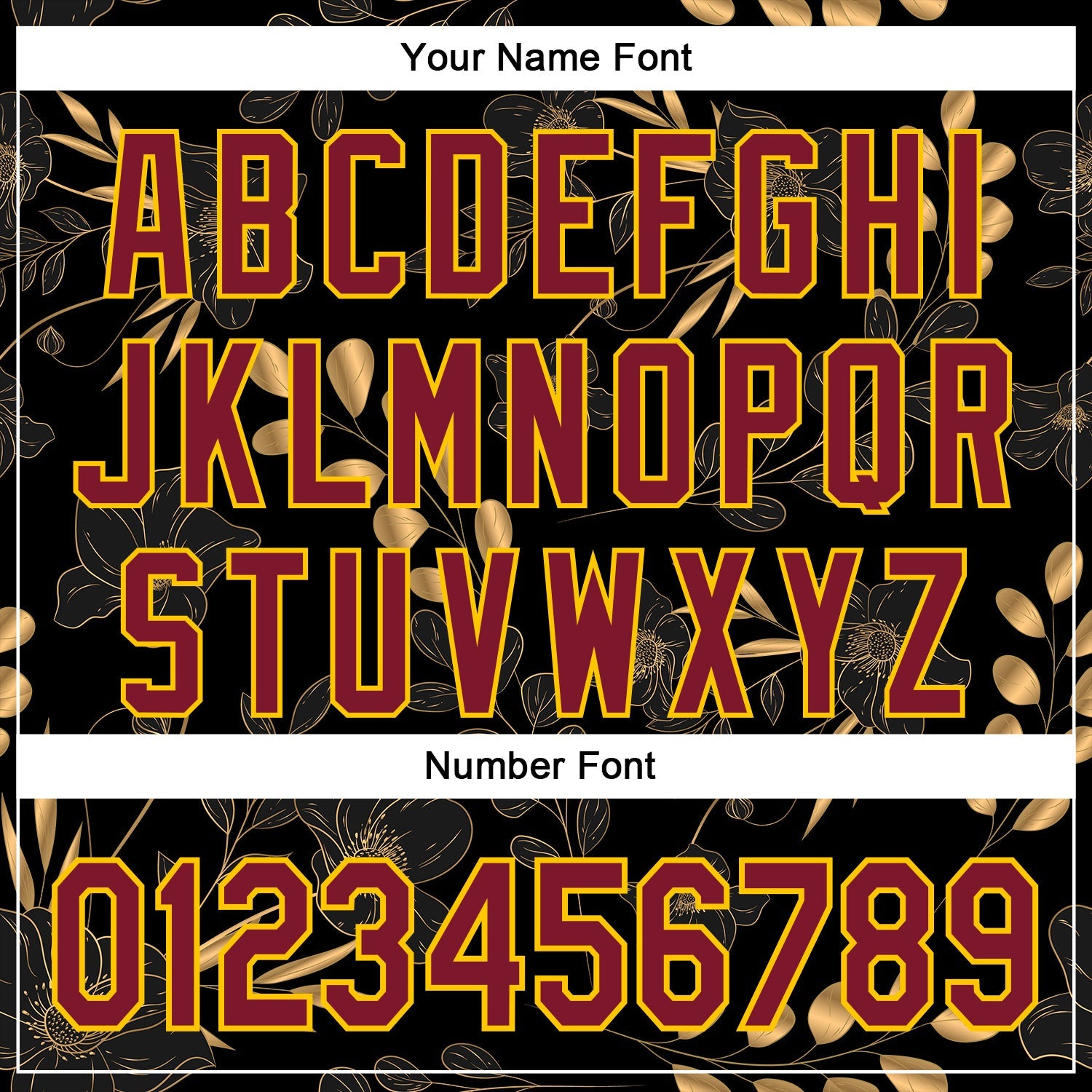 Custom Stitched Black Crimson-Yellow 3D Pattern Design Golden Subtle Floral Sports Pullover Sweatshirt Hoodie