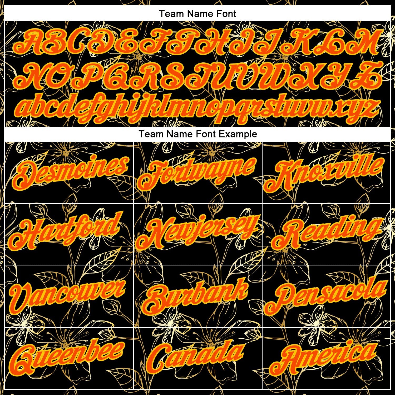 Custom Stitched Black Orange-Yellow 3D Pattern Design Golden Subtle Floral Sports Pullover Sweatshirt Hoodie