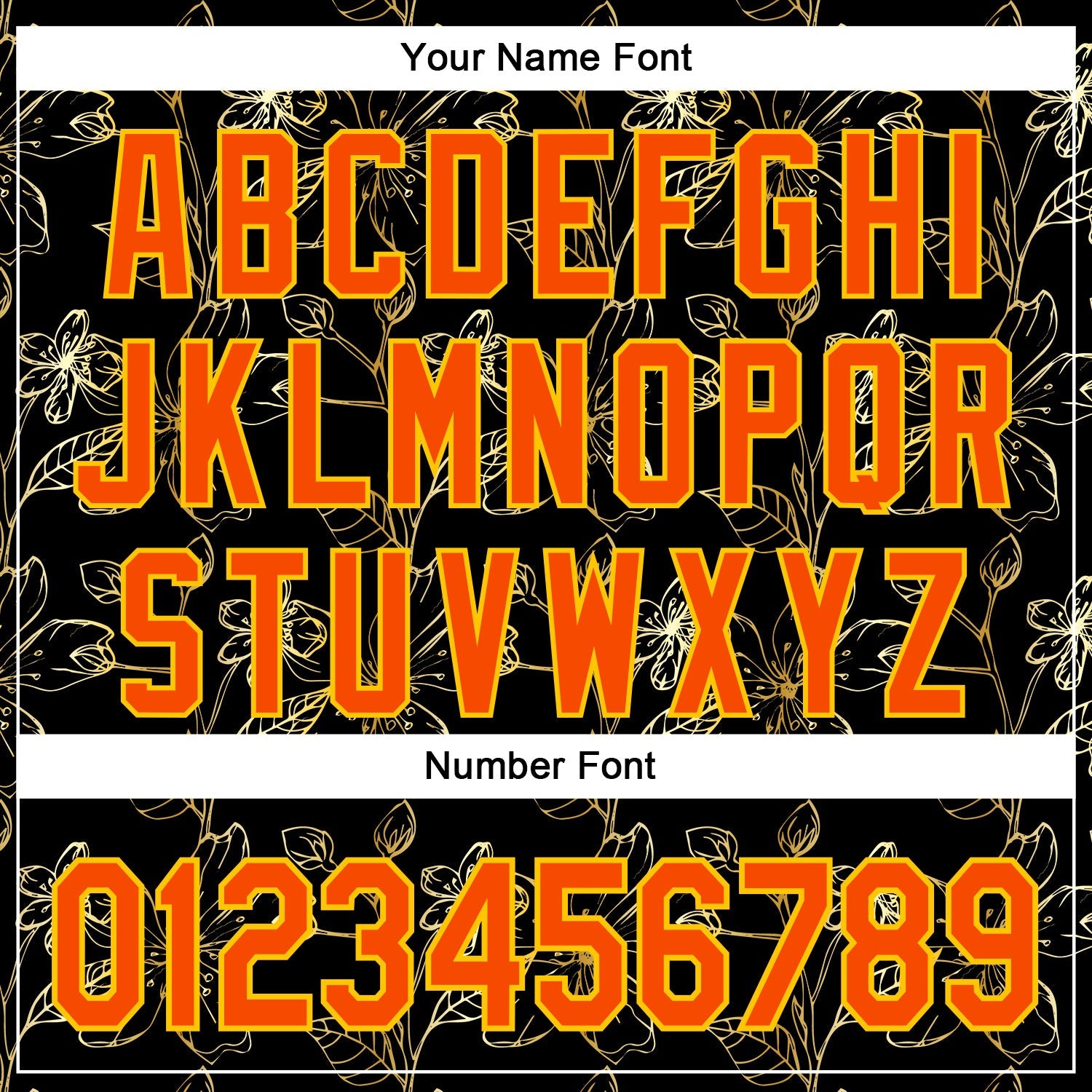 Custom Stitched Black Orange-Yellow 3D Pattern Design Golden Subtle Floral Sports Pullover Sweatshirt Hoodie