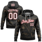 Custom Stitched Black White-Red 3D Pattern Design Golden Subtle Floral Sports Pullover Sweatshirt Hoodie