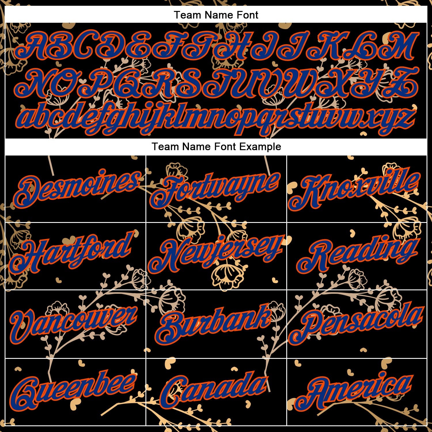 Custom Stitched Black Royal-Orange 3D Pattern Design Golden Subtle Floral Sports Pullover Sweatshirt Hoodie