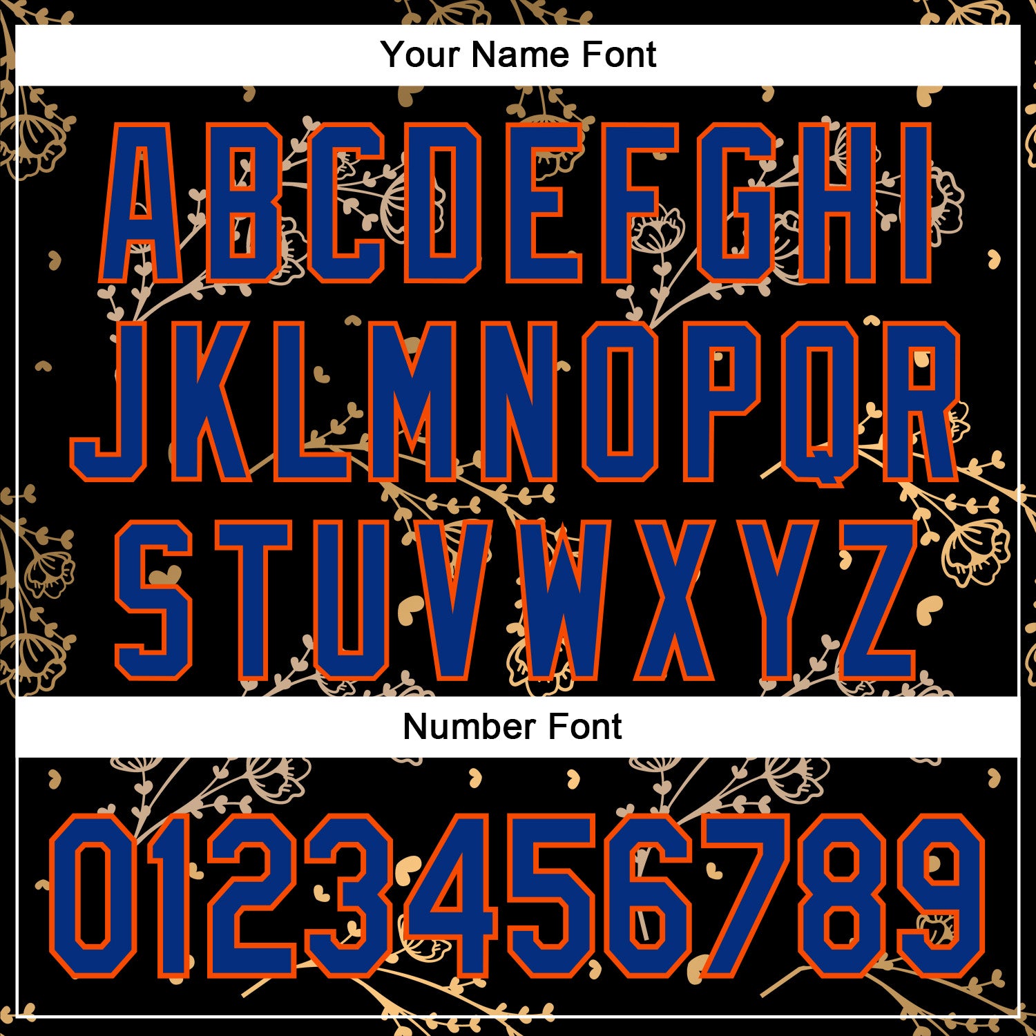 Custom Stitched Black Royal-Orange 3D Pattern Design Golden Subtle Floral Sports Pullover Sweatshirt Hoodie