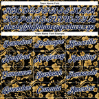 Custom Stitched Black Navy-White 3D Pattern Design Golden Subtle Floral Sports Pullover Sweatshirt Hoodie