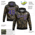 Custom Stitched Black Dark Purple-Cream 3D Pattern Design Golden Subtle Floral Sports Pullover Sweatshirt Hoodie